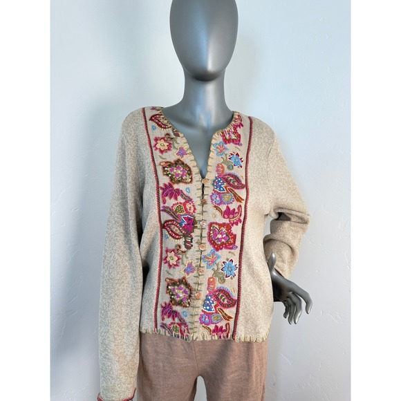 Sigrid Olsen Sweaters - Vintage Sigrid Olsen Sport Embroidered Boho Floral Silk Cotton‎ Cardigan Sweater